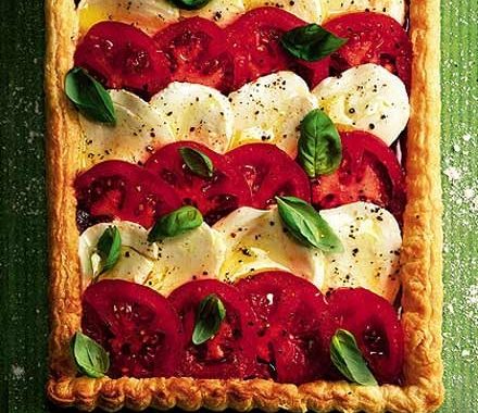Tomato & mozzarella tart with roast pepper pesto recipe