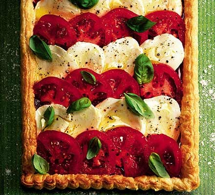 Tomato & mozzarella tart with roast pepper pesto recipe 