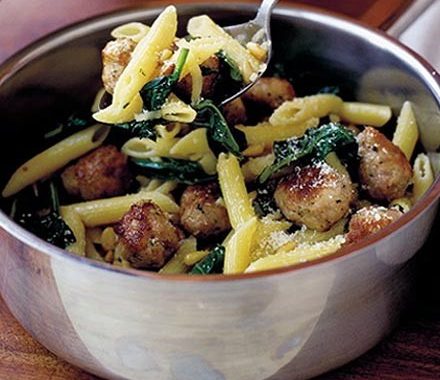 Instant meatballs with penne pasta recipe