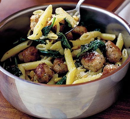 Instant meatballs with penne pasta recipe 