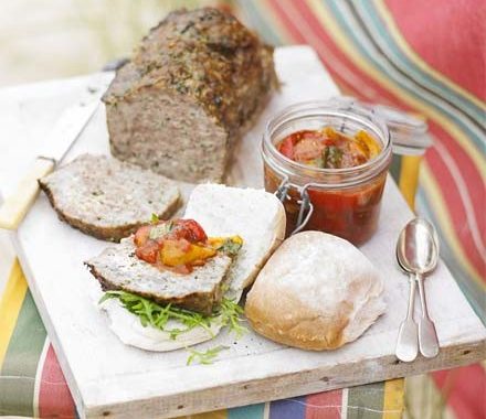 Cold meatloaf with squashed tomato & pepper salsa recipe