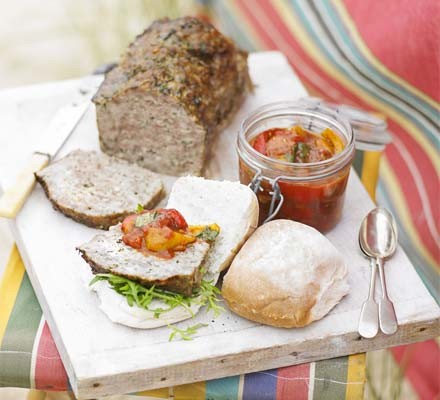 Cold meatloaf with squashed tomato & pepper salsa recipe 