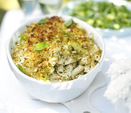 Courgette & basil pasta with pesto crumbs recipe