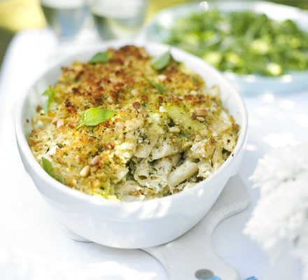 Courgette & basil pasta with pesto crumbs recipe 