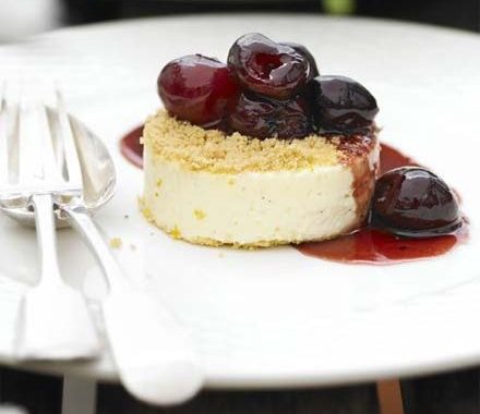 Orange crunch creams with warm cherries recipe