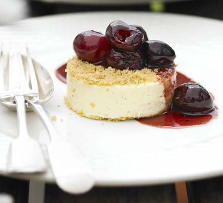 Orange crunch creams with warm cherries recipe 