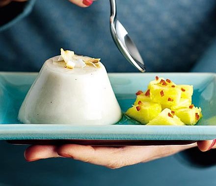 Coconut panna cotta with pineapple salsa recipe