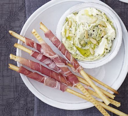 Creamy pesto with prosciutto dippers recipe 