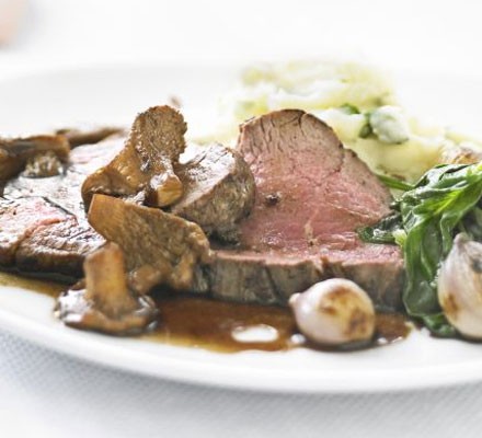 Seared beef with wild mushrooms & balsamic recipe 