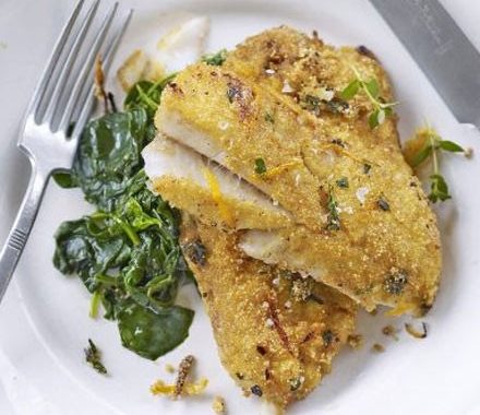 Pan-fried white fish with polenta & orange crust recipe