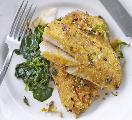 Pan-fried white fish with polenta & orange crust recipe 