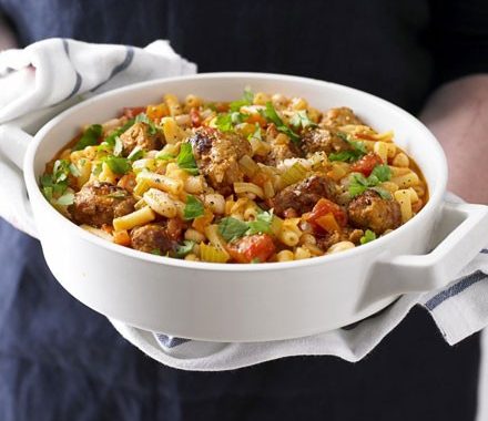Bean & pasta stew with meatballs recipe