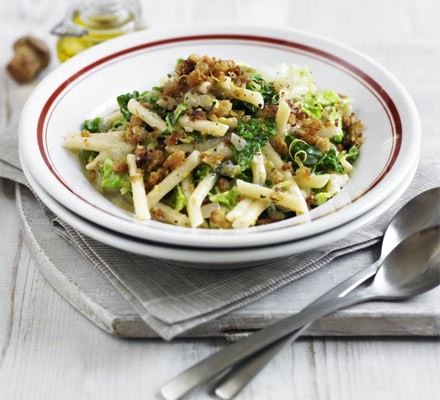 Creamy lemon & cabbage pasta with garlic crumbs recipe 