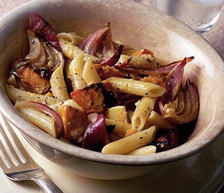 Roasted squash & red onion pasta recipe