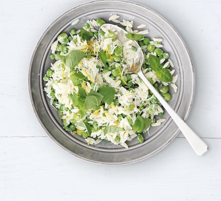 Broad bean, pea & orzo salad recipe 