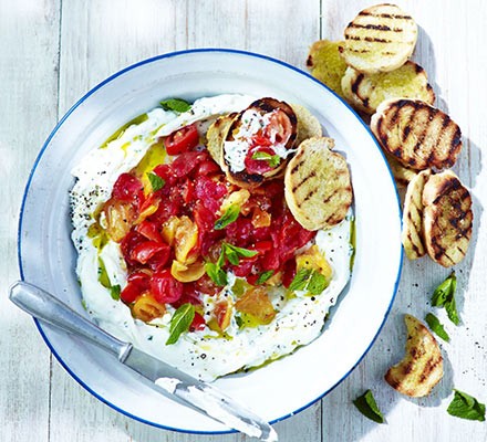 Ricotta dip with crushed tomatoes & bruschetta recipe 