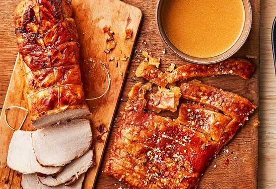 Herb-roasted pork in milk with crackling recipe