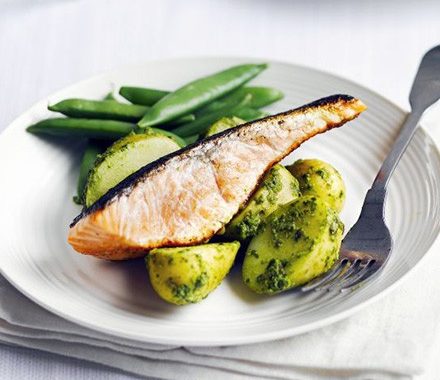 Salmon with salsa verde new potatoes recipe