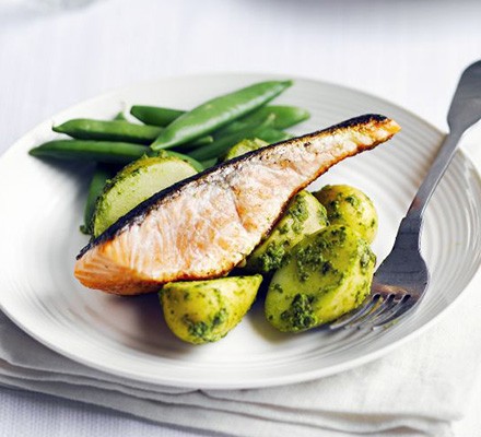 Salmon with salsa verde new potatoes recipe 