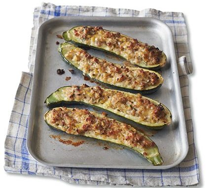 Sausage & herb stuffed courgettes recipe