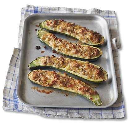 Sausage & herb stuffed courgettes recipe 