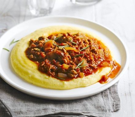 Cheesy polenta with sausage ragout recipe