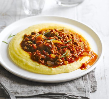 Cheesy polenta with sausage ragout recipe 