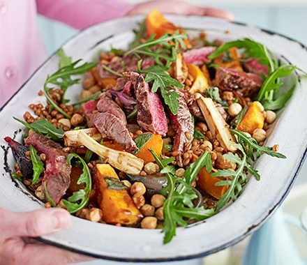 Seared beef, spelt & butternut salad recipe