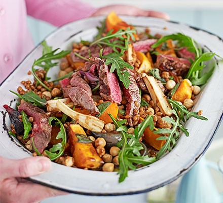 Seared beef, spelt & butternut salad recipe 