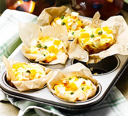 Squash, pea & feta frittatinis recipe 