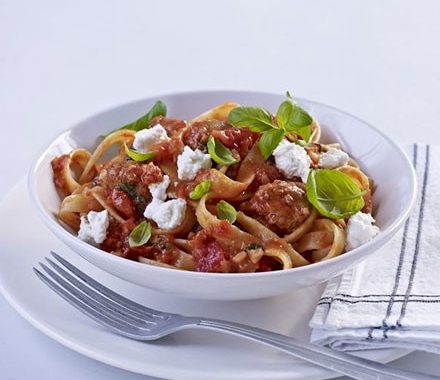 Creamy tagliatelle with sausage, ricotta & basil recipe