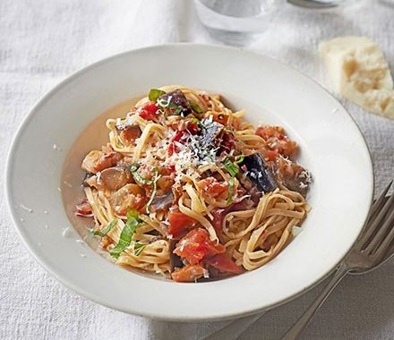 Aubergine & chilli tagliolini recipe