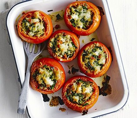 Tomatoes stuffed with pesto rice recipe