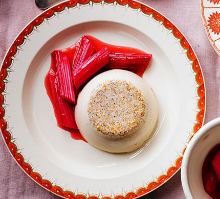 Tonka bean panna cotta with roasted rhubarb recipe 