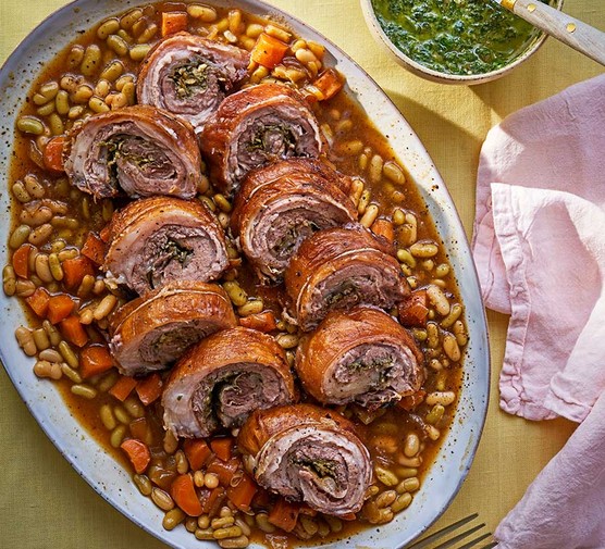 One-pot braised lamb breast with beans, carrots & mint recipe 
