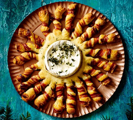 Baked camembert with bacon-wrapped breadsticks recipe 