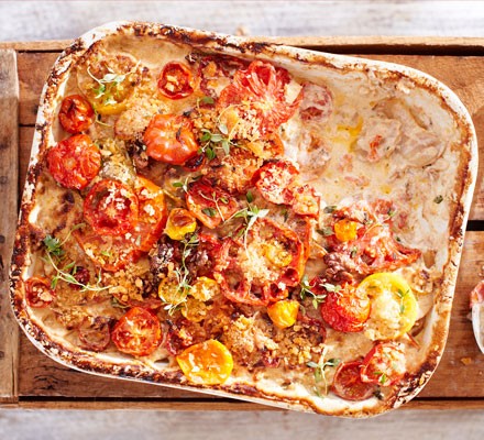 Baked tomato, gruyère & potato gratin recipe 