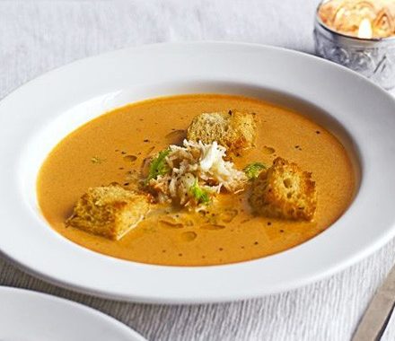 Cornish crab bisque with lemony croutons recipe