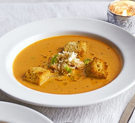 Cornish crab bisque with lemony croutons recipe 