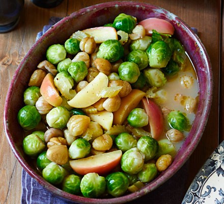 Braised chestnuts, apples & brussels sprouts recipe 