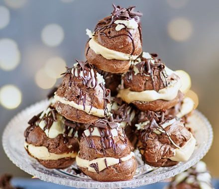 Double chocolate profiteroles with salted caramel cream recipe