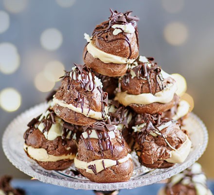 Double chocolate profiteroles with salted caramel cream recipe 