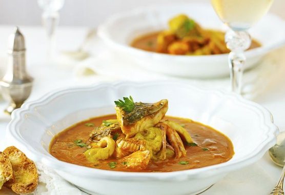 Fish stew with roast garlic & saffron recipe