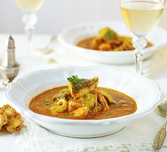 Fish stew with roast garlic & saffron recipe 