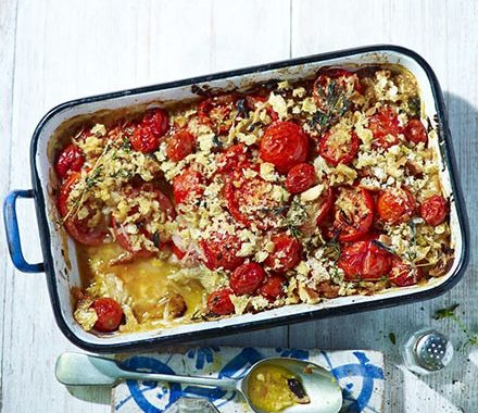 Crunchy baked tomato & onion gratin recipe