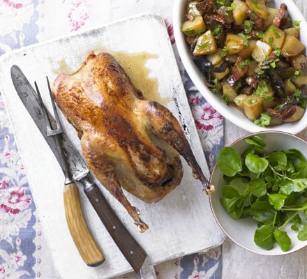 Roast pheasant with wild mushroom, potato & bacon ragout recipe 