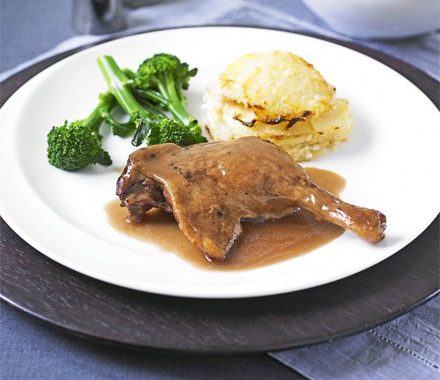 Slow-cooked duck legs in Port with celeriac gratin recipe