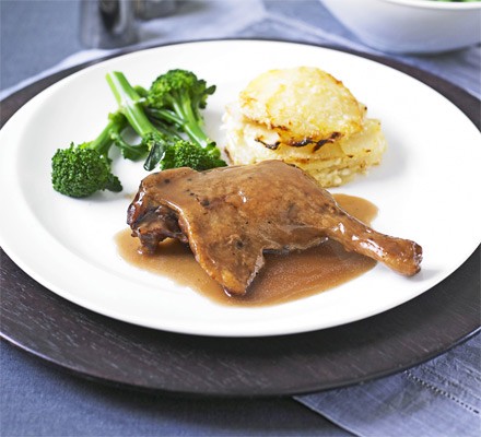 Slow-cooked duck legs in Port with celeriac gratin recipe 