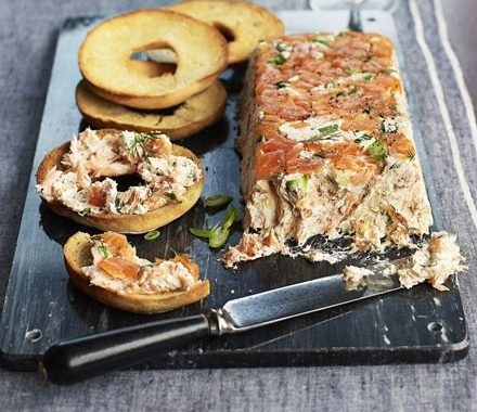 Poached & smoked salmon pâté with bagel toasts recipe