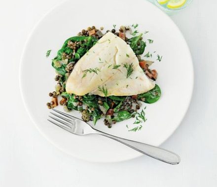 Smoked haddock with lemon & dill lentils recipe